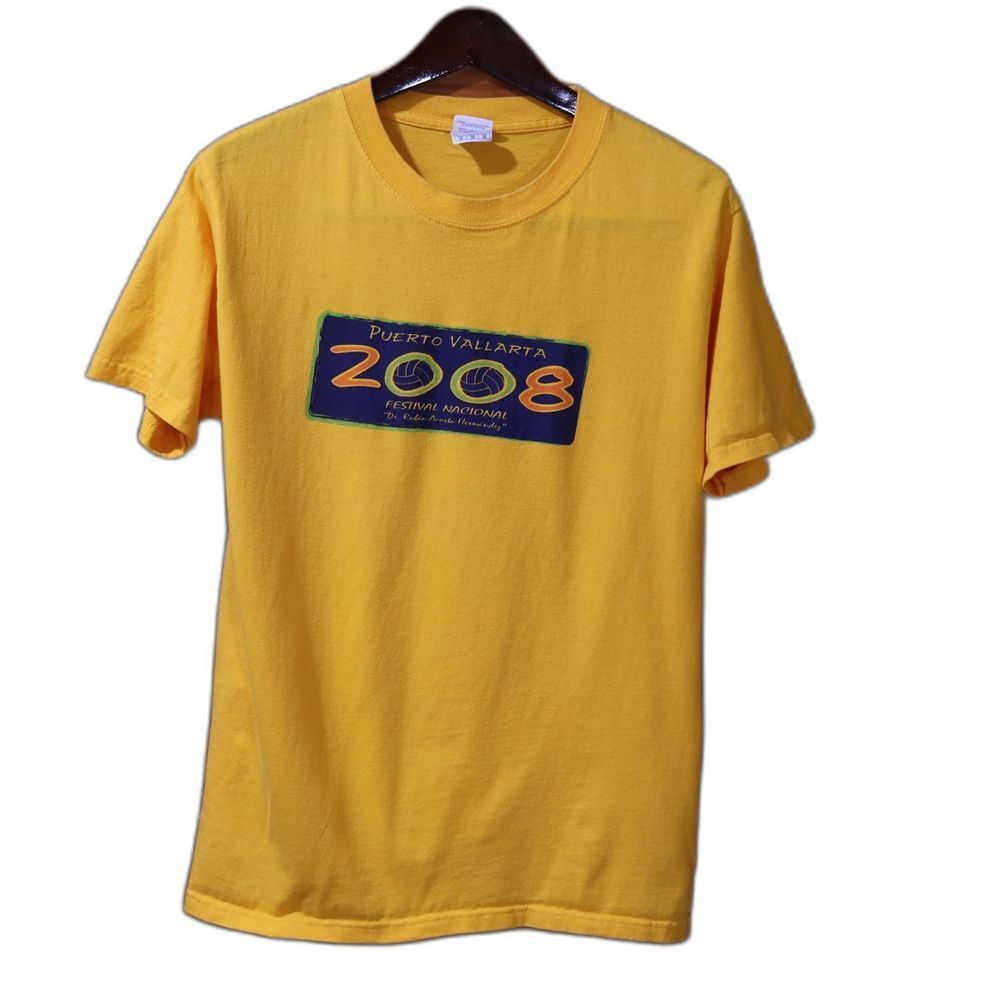 Yazbek Vintage Vibrant Yellow Blue Graphic Short Sleeve Tee 2008 Medium